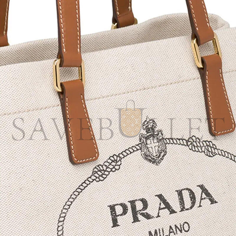 Pra*a medium leather-trimmed canapa logo tote 1bg356 (33*24*13cm)